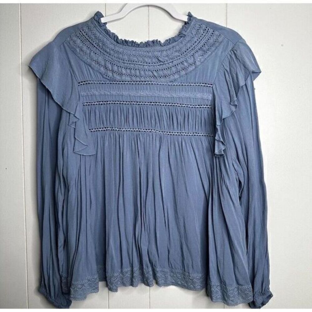 Grace Karma Womens S Blouse Lace Trim Boho Ruffled Blue Festival Cottage‎ Praire